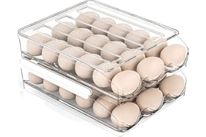 Egg Storage for Fridge - 2 Layer Fresh Egg Holder for Fridge - Auto Rolling Egg Container Tray - Fridge Organizers and Storag