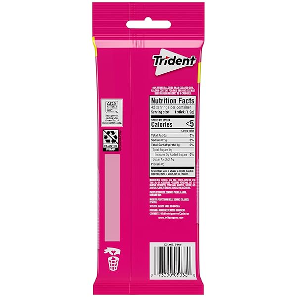 TRIDENT BUBBLEGUM SUGAR-FREE CHEWING GUM, 3 PACKS OF 14 PIECES (42 TOTAL PIECES)