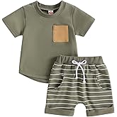 FOMOYUU Toddler Baby Boy Summer Outfit Patchwork Short Sleeve T Shirt Top Casual Shorts Set Infant Newborn Clothes