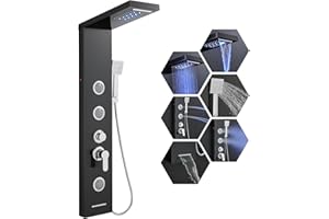 KINKIB LED Shower Panel Tower System - 6 in 1 Shower Tower with Rainfall Waterfall Shower Head, 2 Modes Powerful Body Jets, H