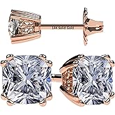 NANA Jewels Cushion Cut Simulated Diamond Stud Earrings 14K Solid Gold Post & Sterling Silver -0.60ctw-4.00ctw CZ