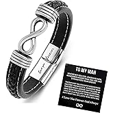 ROYNRAU Infinity Leather Bracelet for Men, Stainless Steel Engraved with Love You Forever Cuff Bracelets Jewelry for Birthday Anniversary Christmas Gift