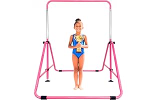 MARFULA Kip Bar Folding Gymnastic Bar with 5 FT Base Length 9 Height Levels Gymnastic Training Bar for Girls and Boys Between 3-9 Years Old at Home and Club Use