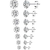 Tornito 7 Pairs 18G 20G Stainless Steel Stud Earrings Round Cubic Zirconia Barbell Earring Set For Men Women 2MM-8MM Silver Tone