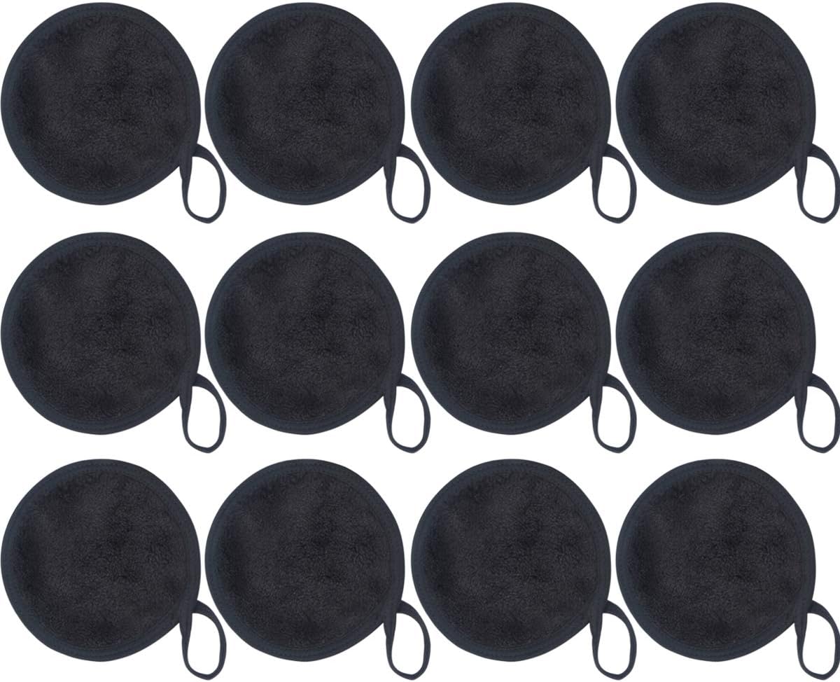 Sinland Reusable Makeup Remover Cloth for Face Eye and Lip Makeup Remover Pads Soft Facial and Skin Care Wash Cloth Puff Round 4.7Inch 12 Pack, Black