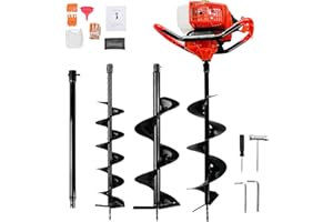 SICAN Post Hole Digger, 62CC 2 Stroke Auger Post Hole Digger, Gas Powered Earth Digger 2 Auger Drill Bits(3"& 6") and Extension Rods for Farm Garden Plant