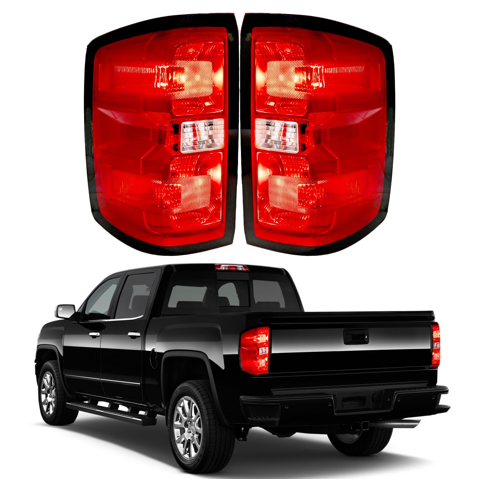 Photo 1 of BeamTrack Tail Lights Assembly Compatible with 2014-2019 Chevy Silverado 1500 2500HD 3500HD Rear Brake Taillight Left & Right Side with Bulbs and Harness, Replace GM2801261 23141275 GM2800261 23431875