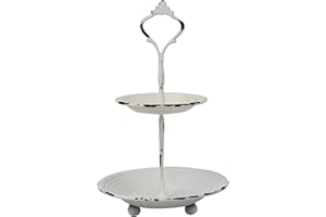 Stonebriar Small 2 Tier Worn White Metal Tray, Rustic Farmhouse Decor, Tiered Jewelry Tray for Vanity or Bathroom, 9.25"