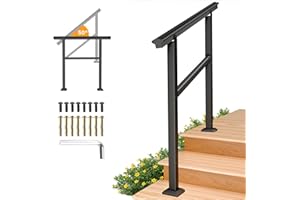 SPACEEUP Hand Rails for Outdoor Steps,3 Step Handrail，36" x 34" Fits 0 to 3 Steps, Outdoor Stair Handrail Kit, Black Railings for Outdoor Steps for Porch Deck，Hand Rails for Seniors