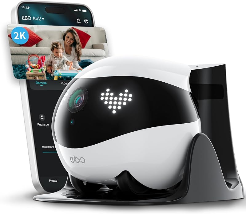 Air 2 FamilyBot-Intelligenter 2K Überwachungskamera Roboter mit Selbstaufladung,Patrol Roboter für die Heimüberwachung,Kabellose Hundekamera&Katzen Kamera mit Nachtsicht,2-Wege-Audio (Weiß)