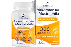 LIFEATLAS 300 Billion AFU Akkermansia Muciniphila - Live Akkermansia Probiotics for Women & Men, for GLP-1, Digestive, Gut, Immune & Overall Health, Enhances Gut Digestive Lining Function, 60 Capsules