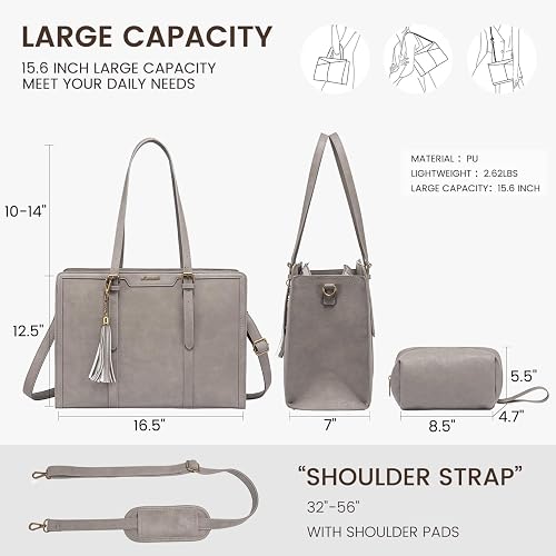LOVEVOOK Laptop Tote Bag For Women 15.6 Inch - Work Bag With Detachable Clutch