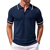 COOFANDY Men's Knit Polo Shirts Casual Short Sleeve Button Down Shirts Crochet Classic Golf Polo Collared Shirts