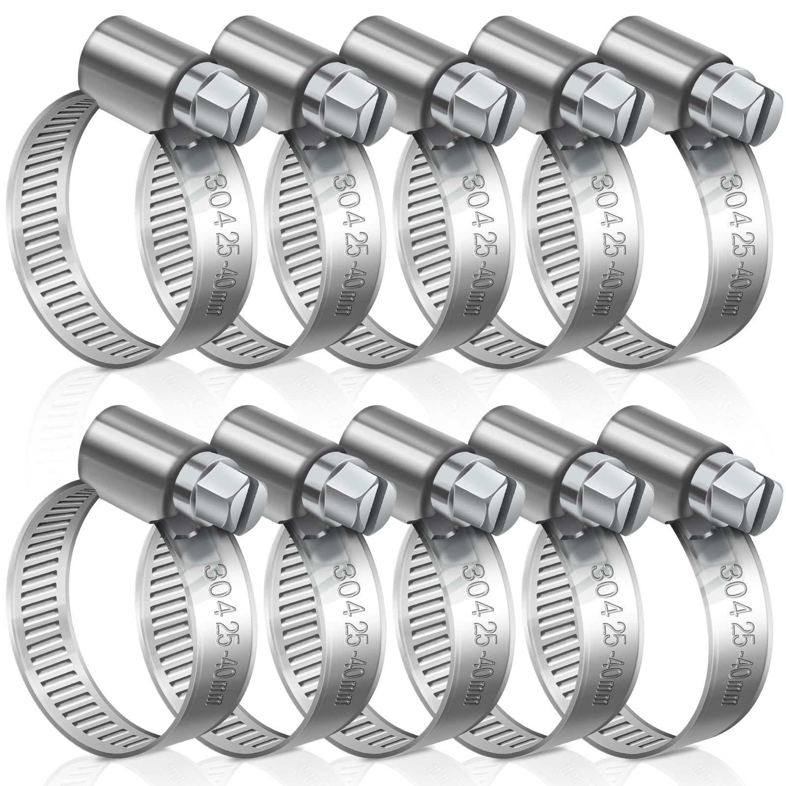 JatilEr 25-40mm Hose Clips, 10 Pcs Adjustable Hose Clamps 304 Stainless Steel Pipe Clips, Pipe Clamps Metal for Securing Hoses or Pipes for Vent Drain Exhaust Water