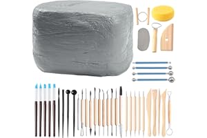 ReArt Natural Air-Dry Modeling Clay - 10LBs with 40 Pcs Pottery Sculpting Tool Set, All-Purpose Clay (Gray)