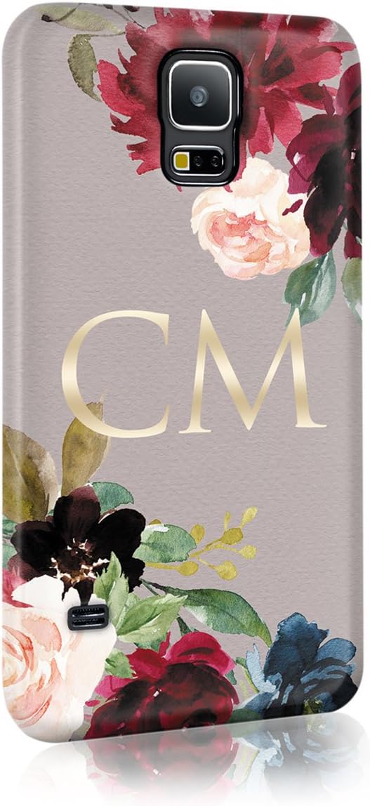 Personalised Samsung Galaxy S6 Edge Tirita Hard Case Cover PRINTED GLITTER, NOT REAL GLITTER Floral Flowers Gold Monogram Spring Custom Initials Name Bling