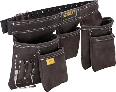 Stanley Leather Tool Belt Pouch Apron 5 Pockets Hammer Loop STST1-80113