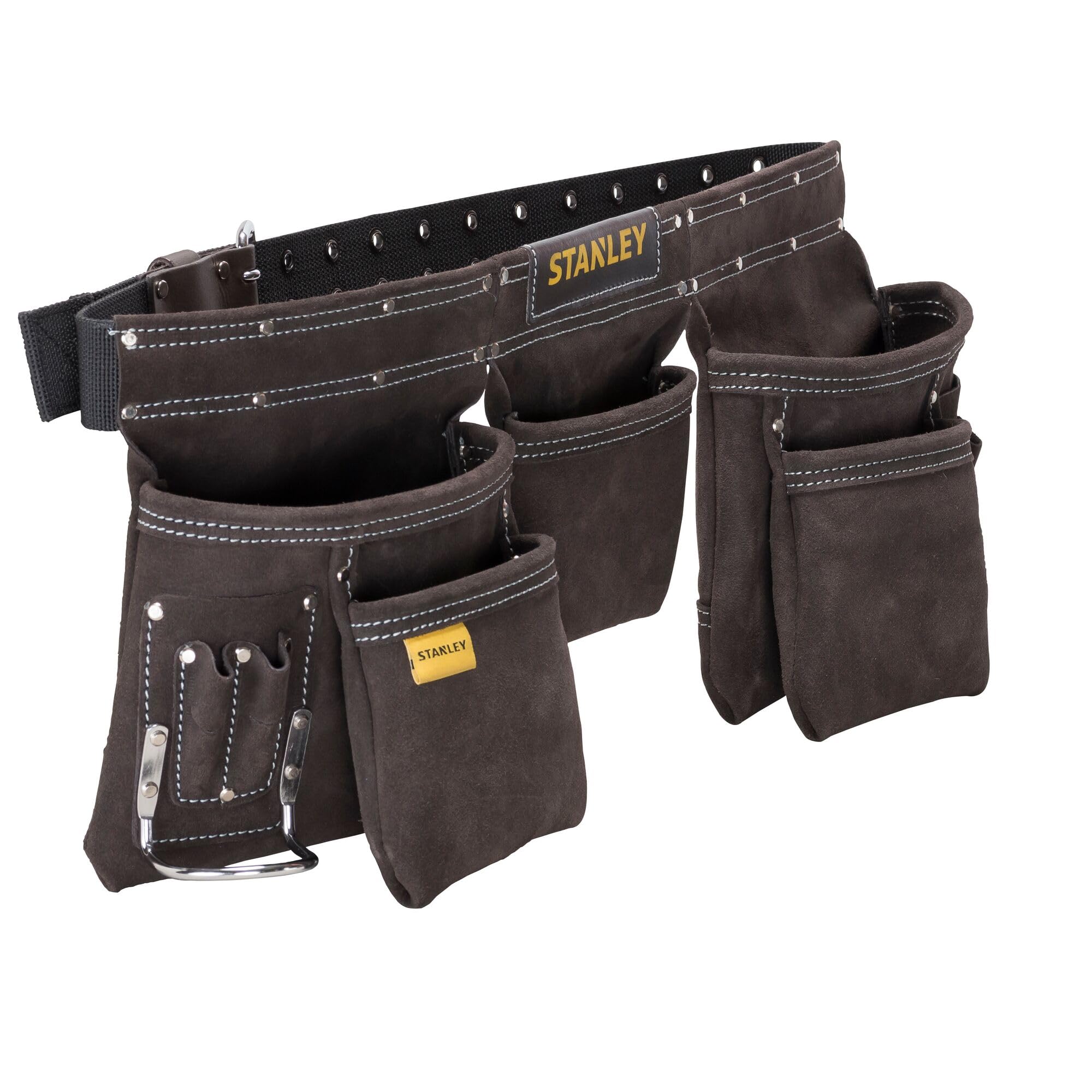 STANLEY Leather Tool Belt Pouch Apron, Professional Tool Belt, Multi-Pockets Storage Organiser, with Integrated Hammer Loop for Easy Reach When Working, STST1-80113