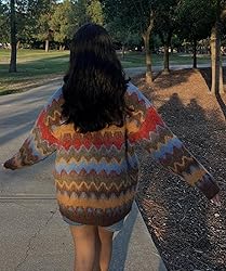 Women Y2K Argyle Striped Pullover Sweater Casual