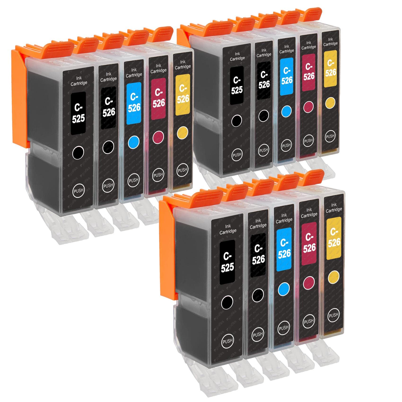 3 Go Inks Set of 5 Ink Cartridges to replace Canon PGI-525 & CLI-526 Compatible / non-OEM for PIXMA Printers (15 Pack), High Capacity (XL)