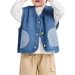 Toddler Baby Boys Denim Vest Kids Lightweight Sleeveless Jean Tops V Neck Button Front Denim Jacket Summer Casual Waistcoat