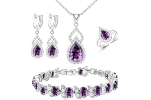 LMXXVJ Women Jewelry Set Platinum Plated Necklace Open Ring Earrings Bracelet Set,Birthday/Anniversary Mother’s Day Jewelry Gifts for Mom/Wife/Sister/Best Friend