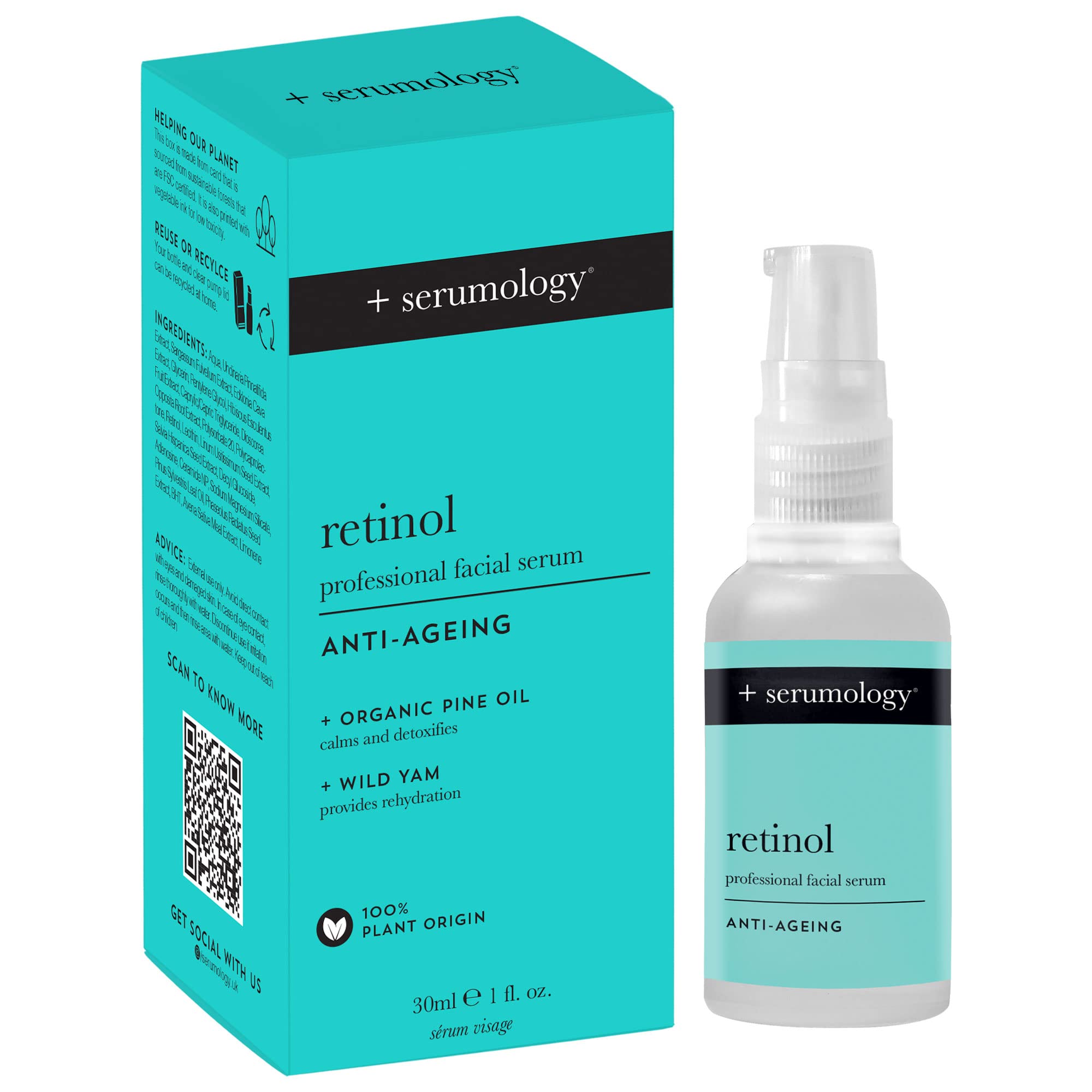 SERUMOLOGY RETINOL Professional Face Serum 30ml, 100% Plant Based Natural Skincare Anti-Ageing Serum (PACKAGING MAY VARY)