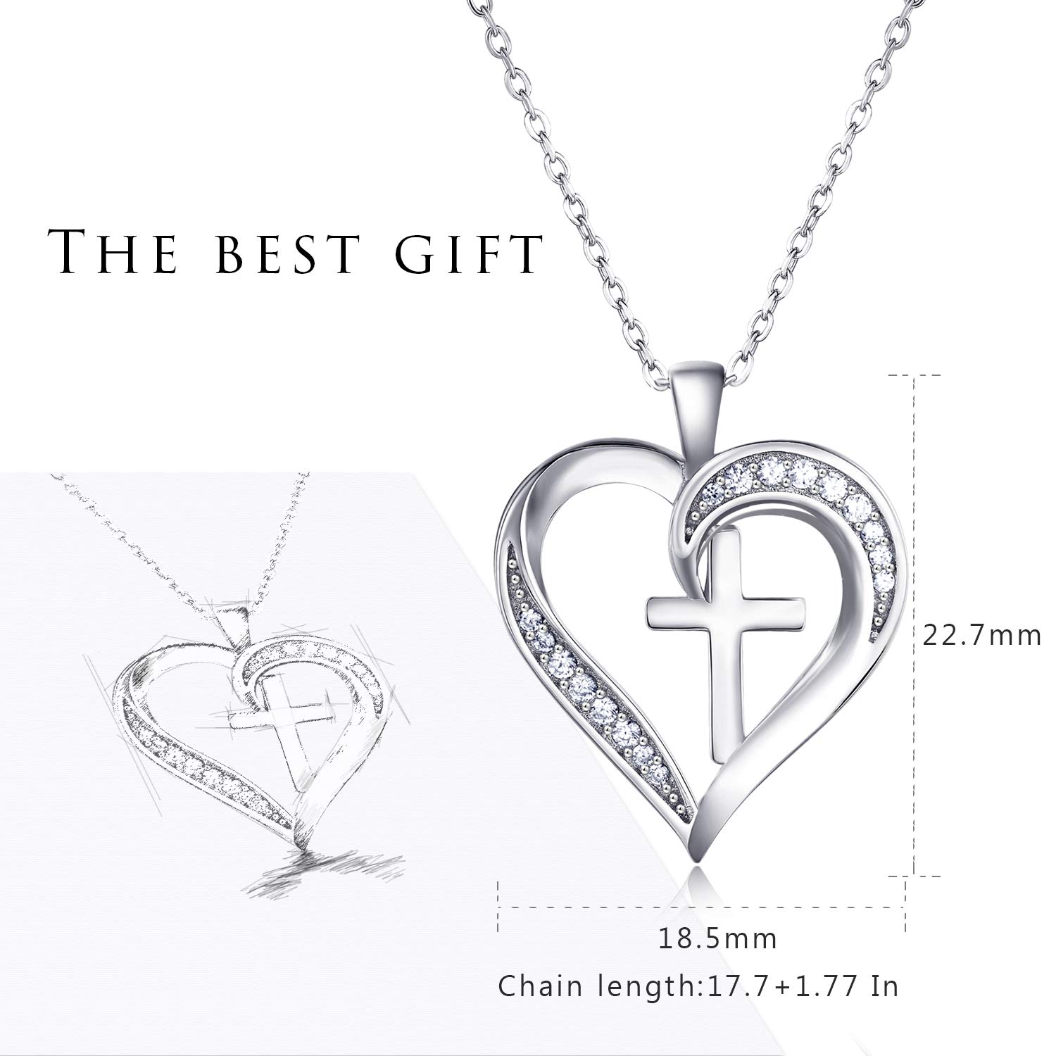 MISSLAN Cross Necklace for Women 925 Sterling Silver Cross Necklace Heart Necklaces for Women Chain Pendant Womens Necklaces