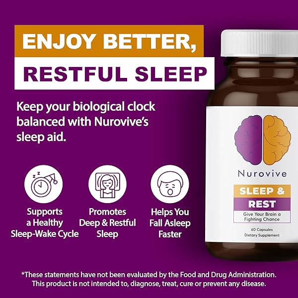 NUROVIVE – SLEEP & REST, NATURAL SLEEP AID WITH REISHI MUSHROOM POWDER, GABA & MORE, PROMOTES RELAXATION, WELLNESS SUPPORT FOR MEN/WOMEN, 60 CAPSULES