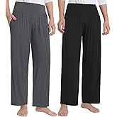 Latuza Women's Petite Wide Leg Lounge Pants Bamboo Viscose Pajama Pants 2 Pack