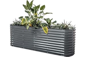 VEGO GARDEN 32" Extra Tall Raised Garden Bed Kits, 2 x 8 x 2.7ft Raised Planter Box Outdoor, 3.5 x 6.5 x 2.7ft Deep Root 9 in 1 Modular Metal Raised Beds for Gardening Vegetables Flowers Fruits - Modern Gray