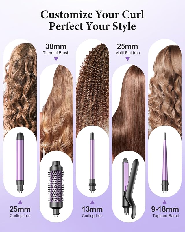 Curling Iron 5 en 1 BESTOPE PRO - Con Plancha de Pelo, Cepillo TéRmico, Rizador Pelo Ondas (9 Mm-25 Mm), Temperatura Ajustable - Para Viajes Y Regalos Hair Curler Kit — foto 2 de 8