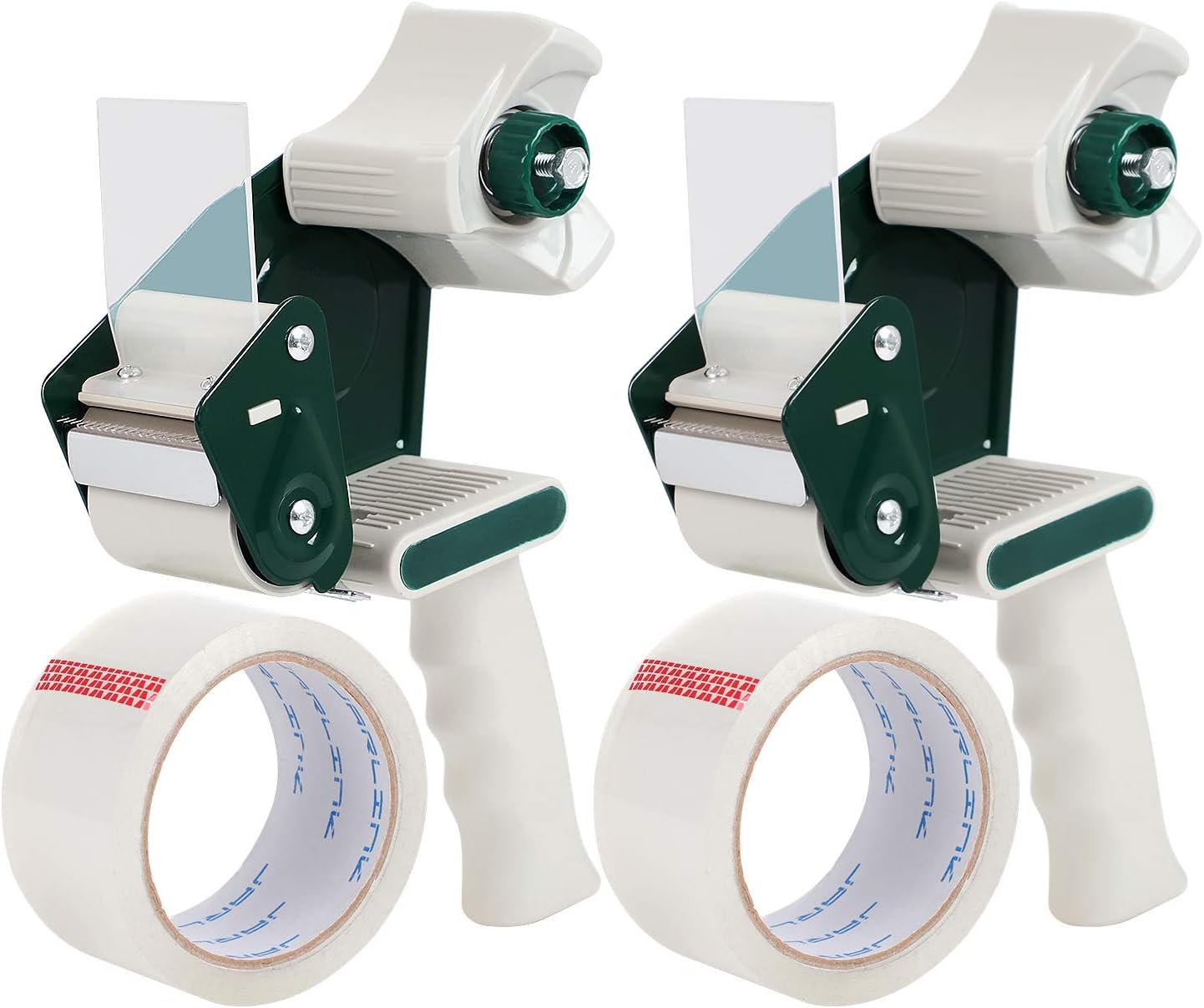 JARLINK Packing Tape Dispenser Gun (2 Pack) with 2 Rolls Tape, 2 inches Lightweight Industrial Side Loading Tape Dispenser for Shipping Packaging Moving Sealing (Grey & Green) : Office Products