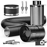 Hon&Guan 6" Air Filtration Kit: 6 Inch Inline Duct Fan with Speed Controller, 12" High Carbon Filter, 8 Ft Ducting & Rubber C