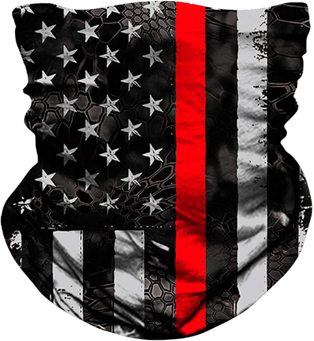 Neck Gaiter Face Mask for Men Women Tube Scarf Mask for Sun Wind Dust Protection Rave Motorcycle Riding Biker Fishing Hunting Festival Outdoor Summer Seamless Bandana Thin 3D Skull Flag Camo