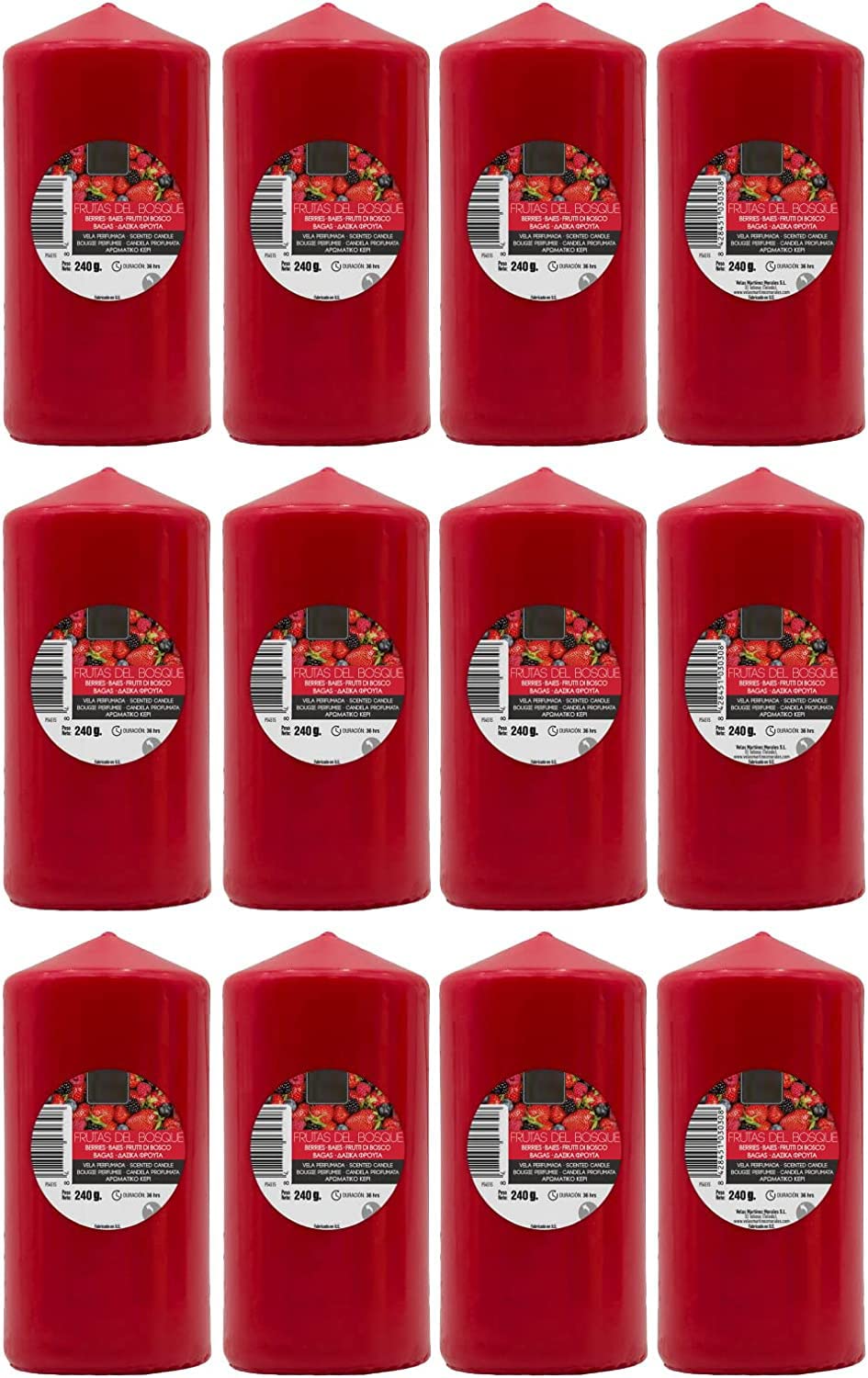 Red Fruits Scented Candles XXL 4.72 x 2.24 In (120 x 57 mm) - Pack of 12 Units - Aromatic Candles, Long Lasting and Delicate Aroma - 34-36 Hours Duration - Aromatherapy