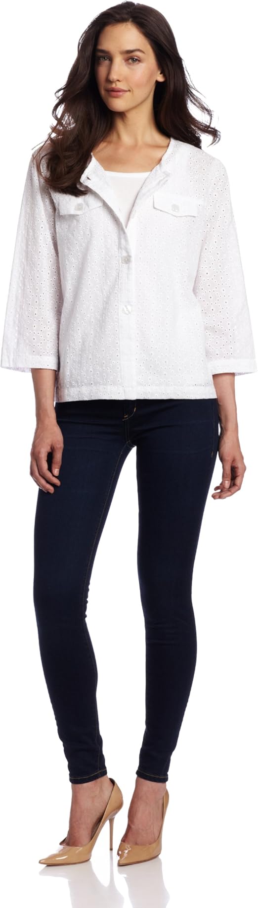 Sag Harbor Women's Eyelet Jacket, White, Small Clothing