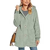 Bestbee Warm Fleece Jackets for Women, Plus Size Fuzzy Hooded Casual Coats Lidies 2025 Cardigan Sweaters Outerwear with Pockets, 2XL, Avocado