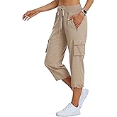 MoFiz Women's Cargo Capris Hiking Pants Lightweight Quick Dry Outdoor Athletic Travel Casual Loose Comfy Cute Zipper Pockets