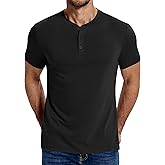 COOFANDY Men's Henley Shirts Cotton Short Sleeve Casual T-Shirt Button Henley Basic Tee Lightweight Summer Top