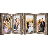 4x6 Four Picture Frame 4 Hinged Photo Frame with 4 Openings, Natural Wood Foldable Photo Frame with High Definition Acrylic for Birthday Father's Day Christmas Gift, Rustic Desk Family Picture Collage, Gray