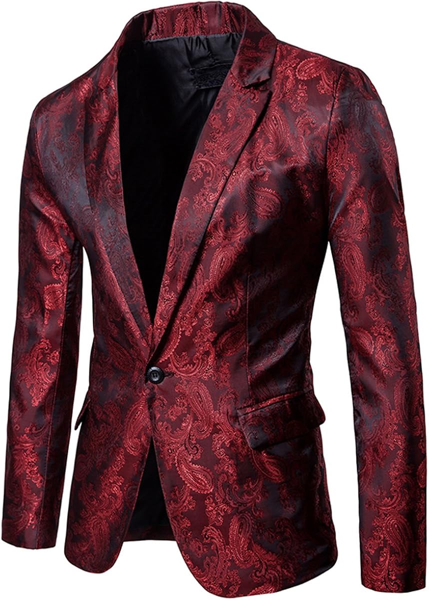 Cloudstyle Mens Slim Fit Paisley Suit Single Breasted Party Suit Jacket 1 Button Sport Coat at  Men’s Clothing store