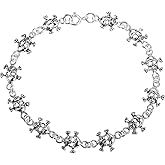 AeraVida Retro Punk Pirate Head Skulls Biker Halloween .925 Silver Link Bracelet | Silver Charm Bracelets for Women | Sterling Silver Skulls Dangle Bracelet