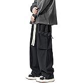 PRIJOUHE Men's Baggy Cargo Pants Casual Loose Fit Wide Leg Pants with Elastic Drawstring Waist