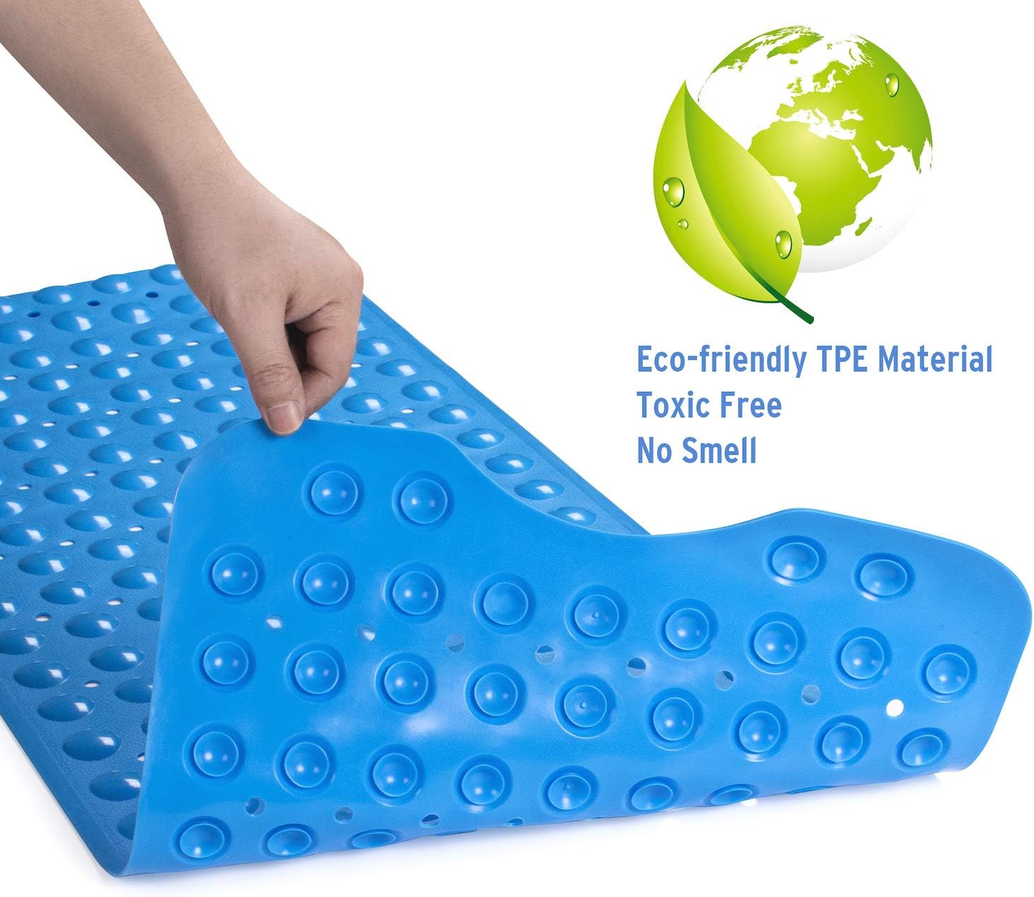 AmazerBath Bath Tub Mat, Larger Suction Cups Bath Mats with Strong Grip, Safe TPE Material, Machine Washable, Non-Slip Shower Mats for Bathroom, 39 x 16 Inches (Blue): Home & Kitchen