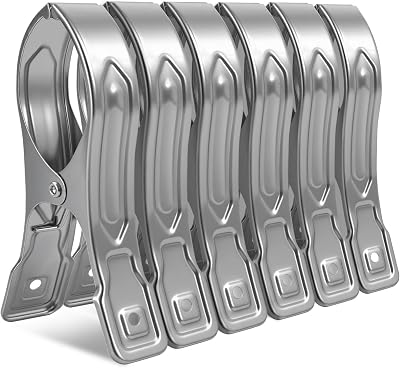 Vicloon 6 Pcs Stainless Steel Beach Towel Clips 12cm Large Sunbed Pegs