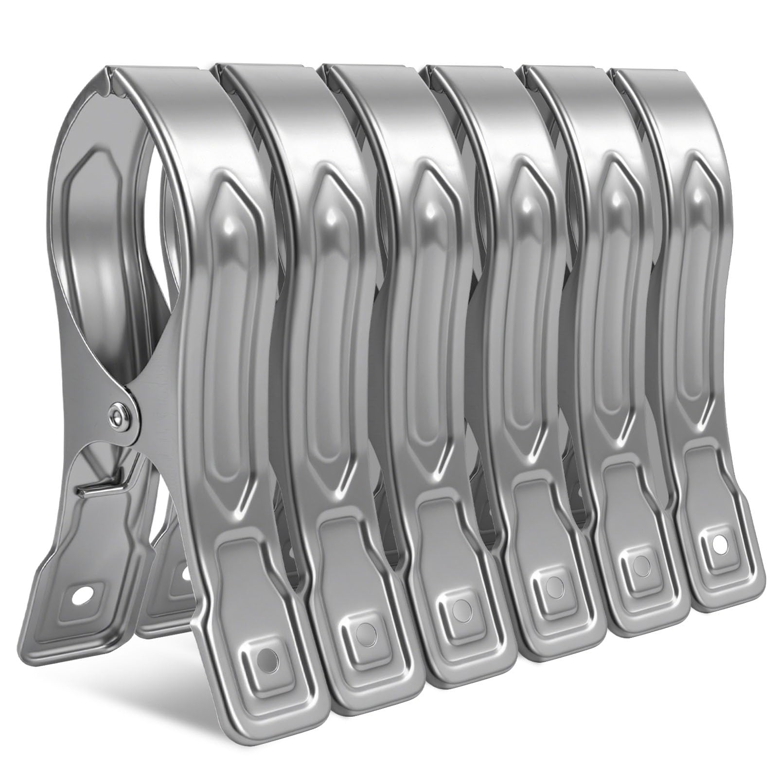 Vicloon Stainless Steel Beach Towel Clips, 6 Pcs 12cm Large Stainless Steel Sunbed Towel Pegs, Stainles Steels Laundry Clip Towels Pegs for Sunbeds, Sun Loungers, Pool Chairs, Laundry