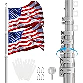Dkenicor 20FT Telescoping Flag Pole Kit,Heavy Duty Aluminum Flag Poles for Outside Inground with 3'x 5' American Flag & Black Ball Topper, Flag Pole Kit for Yard, Residential and Commercialn, Silver