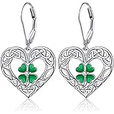 Shamrock Earrings Sterling Silver St Patrick’s Day Earrings Irish Celtic Knot Four Leaf Clover Leverback Earring Jewelry Gifts