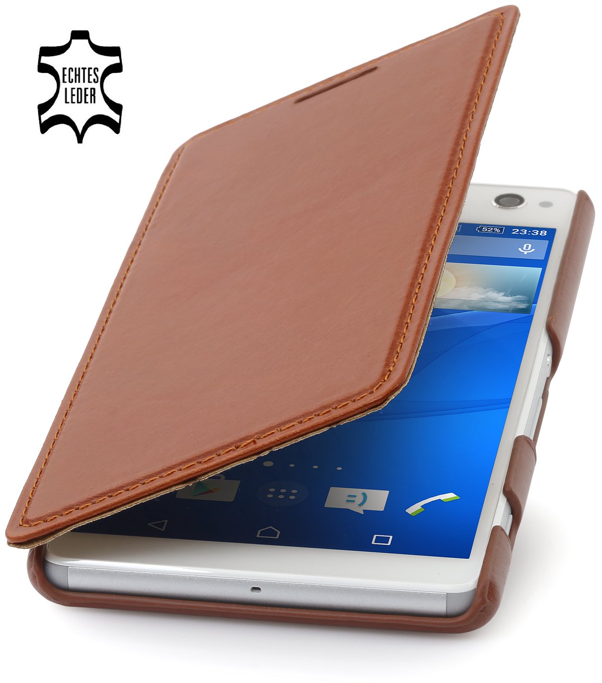StilGut Book Type, Genuine Leather Case, Cover for Sony Xperia C4, Cognac Brown